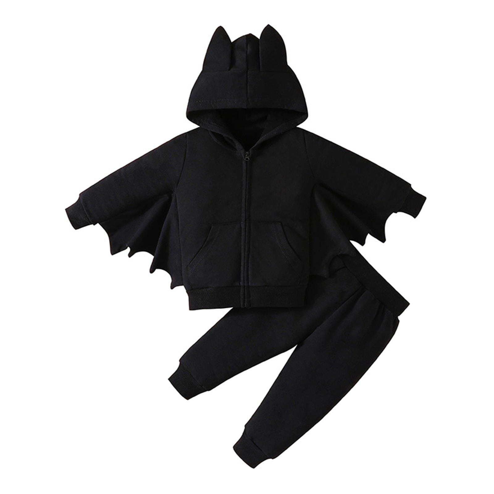 LMTODLFG Baby Girl Clothes Kids Outfit Soft Cotton Warm Crewneck Long Sleeve Hooded Bat Suit Clothes Set for Boys Girls Y2K Clothes Black 12-18 Months